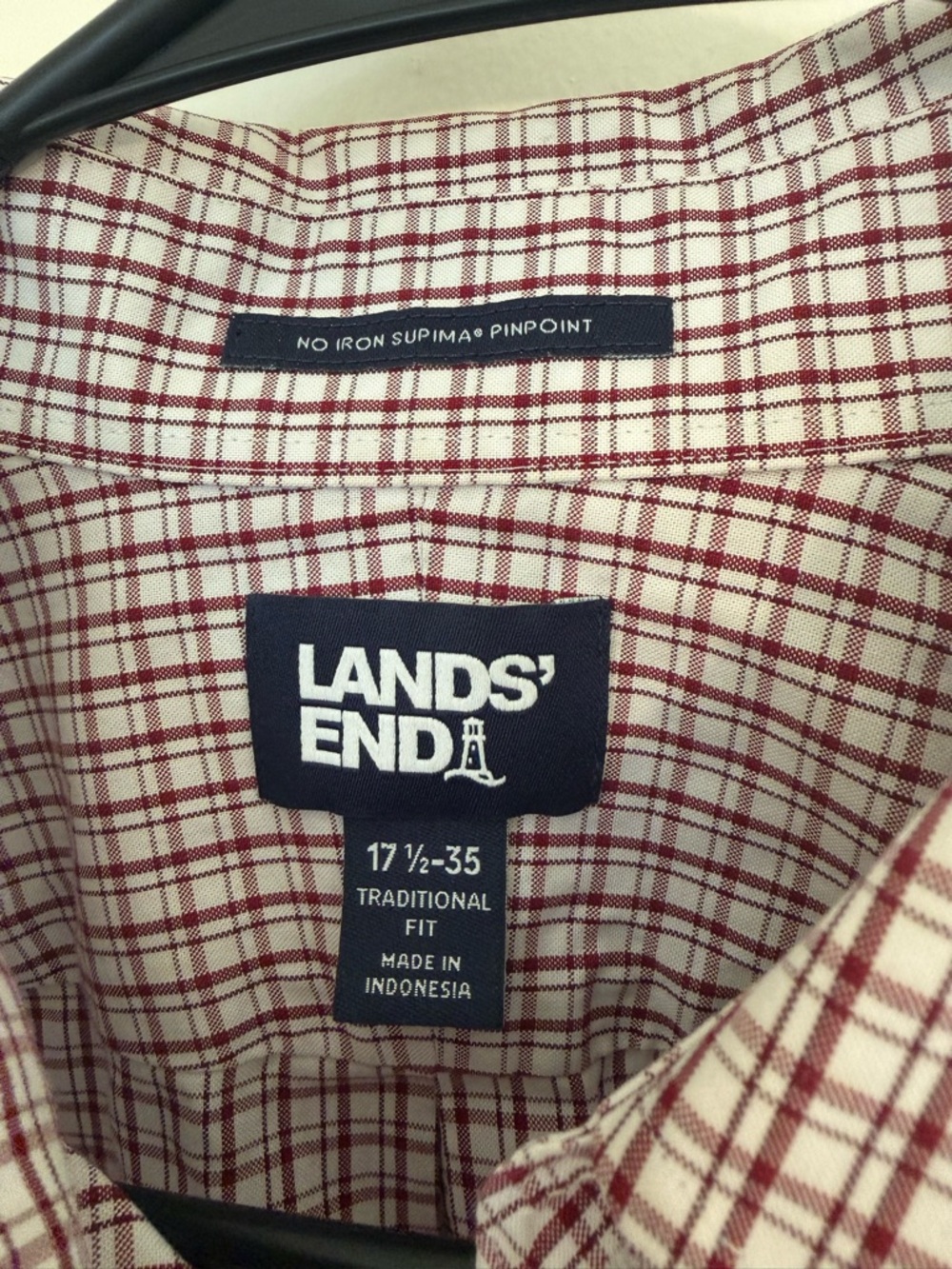 Lands End Supima Men’s button-down shirt Red and white tattersall check Size Xl - Picture 6 of 6